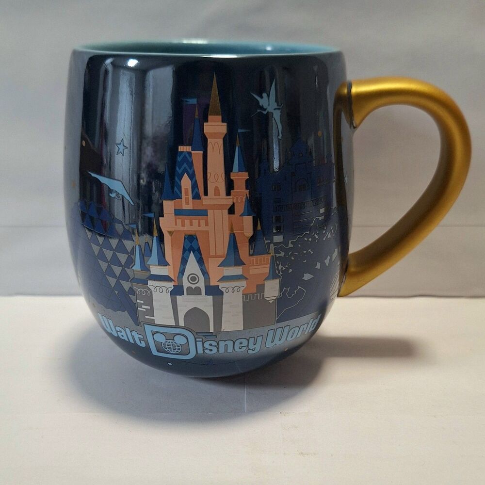 Walt Disney World Iridescent Blue Four Parks Icons 17 oz Ceramic Coffee Mug